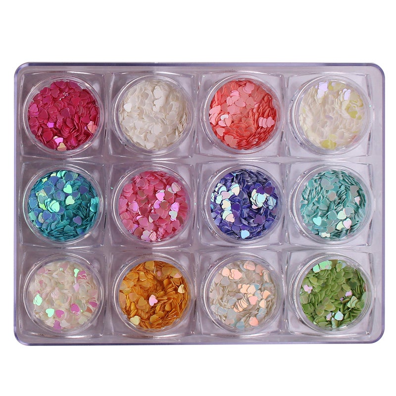 WOKOTO 12 Colors Heart-shaped Nail Art Glitter Sequins Holographic Laser Paillettes Mix Colors Sequins For Nail Art Decoration Eye Make Up Decoration - Image 1